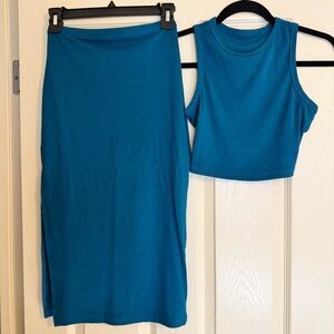 Elegant Blue Sleeveless Top and Skirt Set